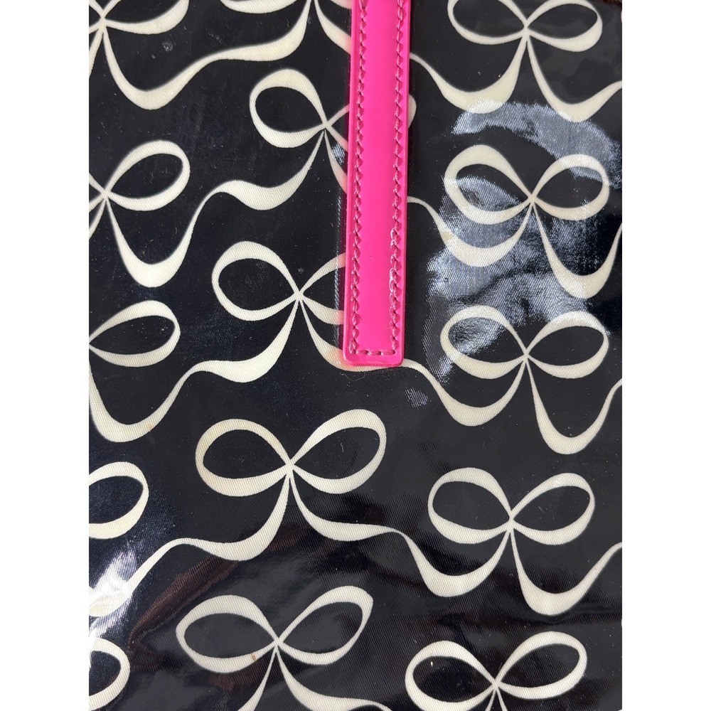 Kate Spade Bon Shopper Tote Bag Black White Bow Print Pink Handles WKRU3238 - Picture 7 of 8
